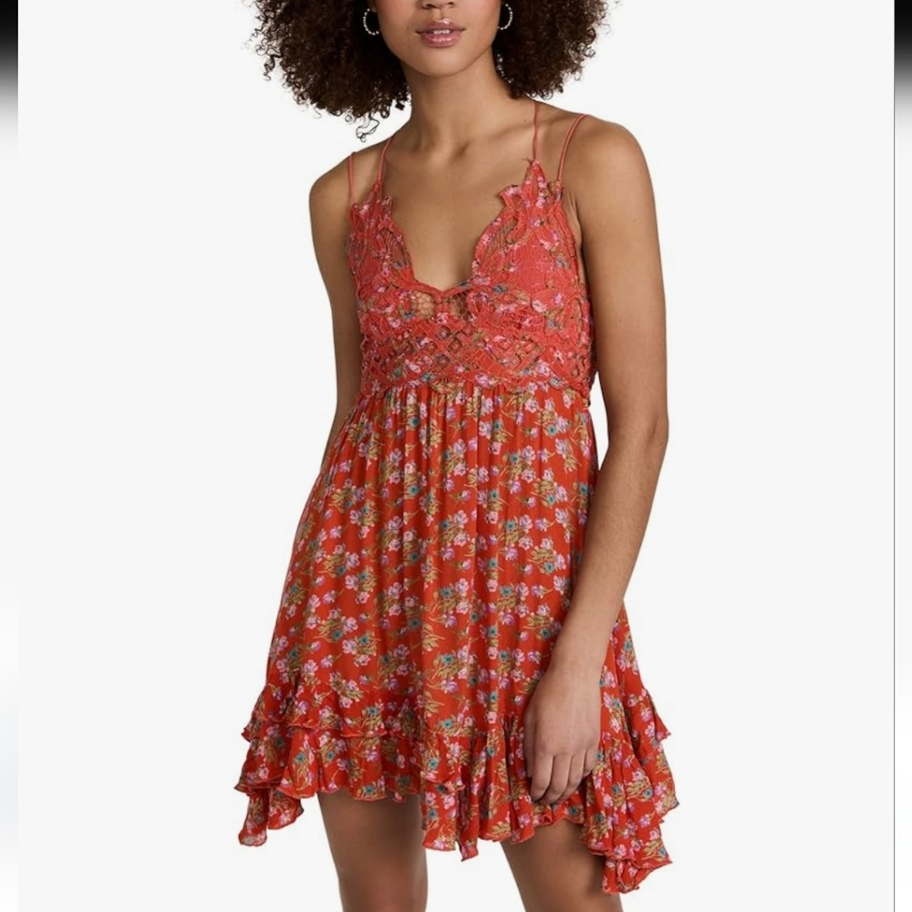 Free People Adella Floral Red Lace Bohemian Dress